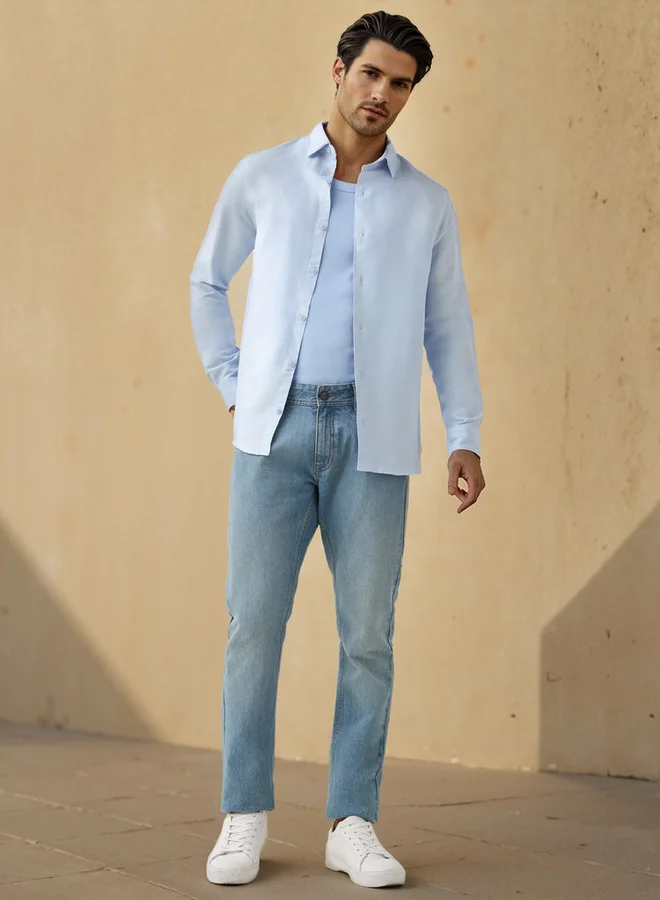 Splash FAV Regular Fit Collared Linen Blend Shirt