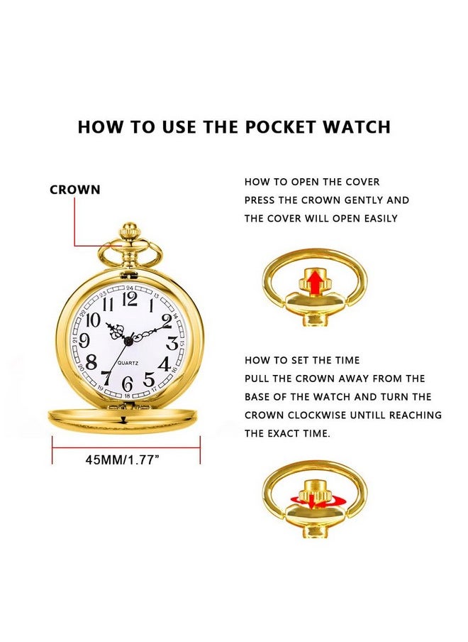 Zibuyu - Zibuyu Pocket Watch For Men Antique Retro Style Alloy Classic Men Pocket Chain Analog Watch Special Birthday Gift For Husband, Frinds & Family Diameter (04.6 Cm) - Golden - Image 1