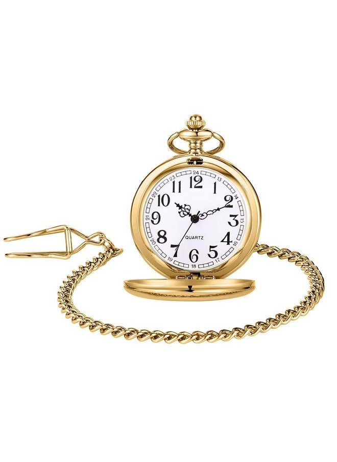 Zibuyu - Zibuyu Pocket Watch For Men Antique Retro Style Alloy Classic Men Pocket Chain Analog Watch Special Birthday Gift For Husband, Frinds & Family Diameter (04.6 Cm) - Golden - Image 1