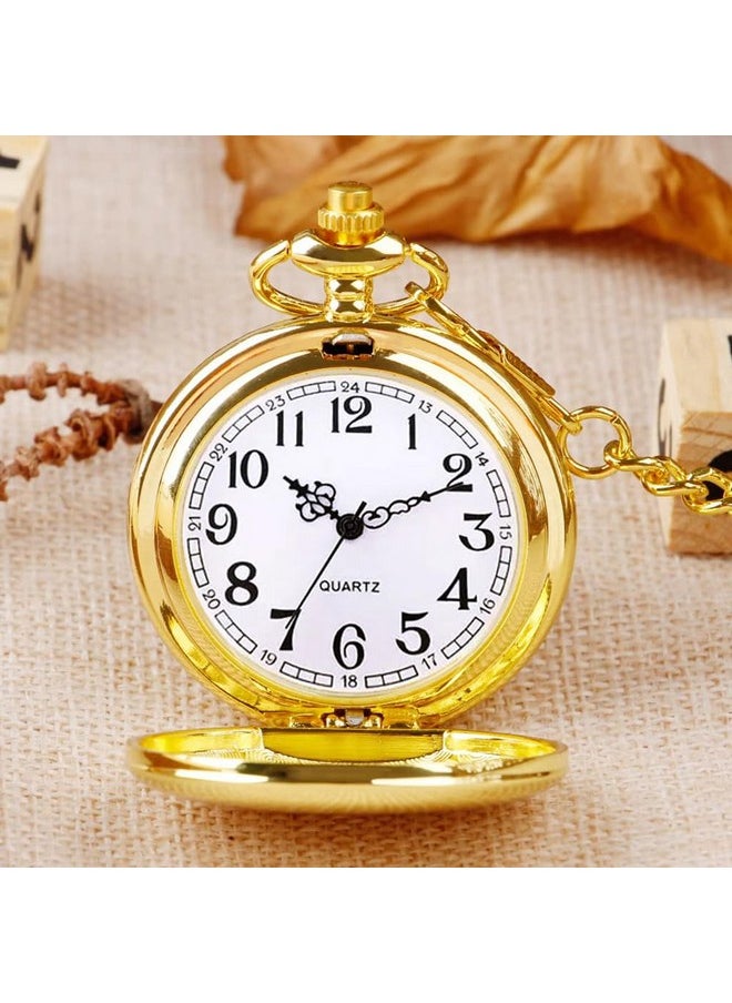 Zibuyu - Zibuyu Pocket Watch For Men Antique Retro Style Alloy Classic Men Pocket Chain Analog Watch Special Birthday Gift For Husband, Frinds & Family Diameter (04.6 Cm) - Golden - Image 1