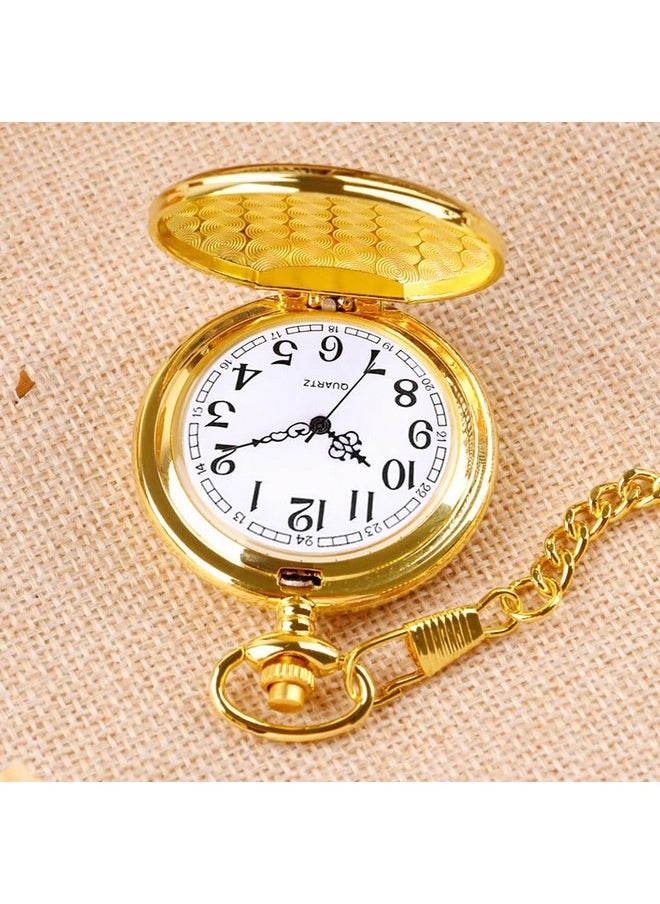 Zibuyu - Zibuyu Pocket Watch For Men Antique Retro Style Alloy Classic Men Pocket Chain Analog Watch Special Birthday Gift For Husband, Frinds & Family Diameter (04.6 Cm) - Golden - Image 1