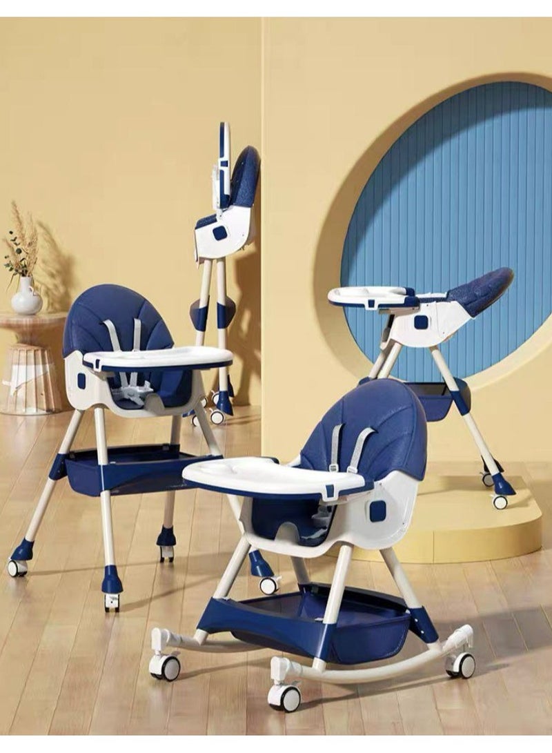 burbay Burbay 2-in-1 Foldable Baby High Chair & Rocking Chair - Adjustable Recliner with 360° Wheels(DM114) - Image 1