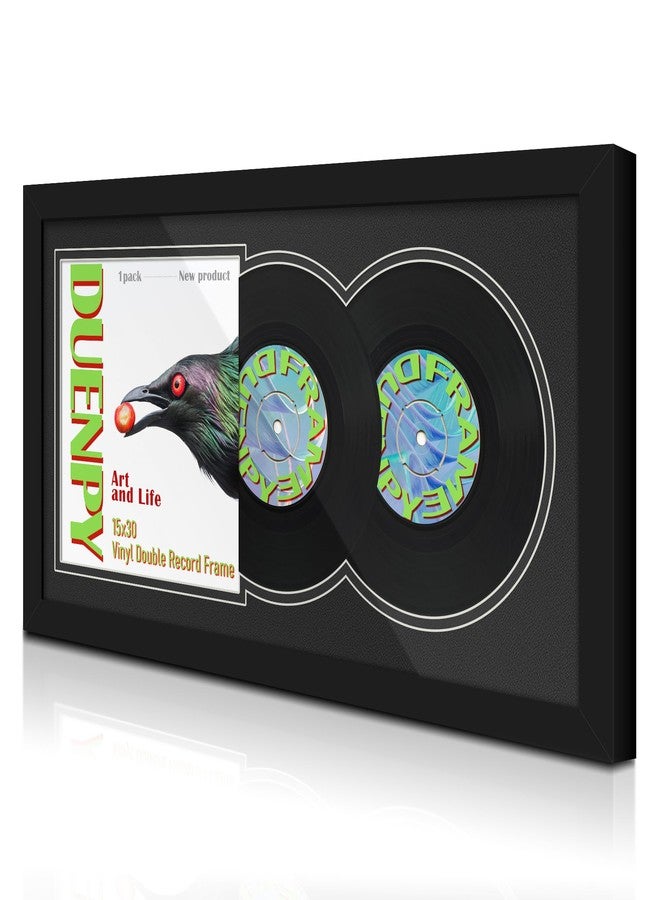 DUENPY Vinyl Record Display Frame 15.1x30 Inches Display Record Album and 12.5x12.5 Album Cover Art Wall Mount Double Black Mat - Image 1