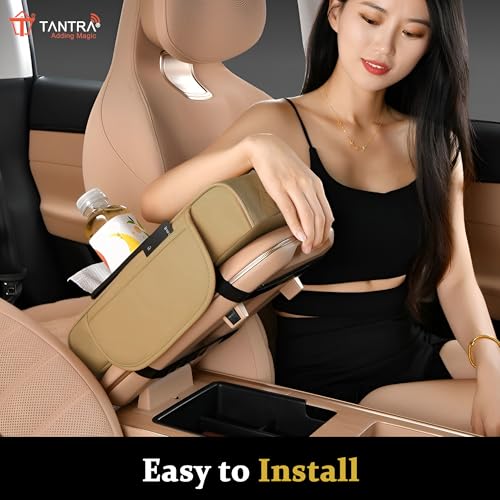 TANTRA Premium Car Armrest Cushion Organizers, 5-in-1 Center Console Cover with 2 Storage Bags Cup Holder, Tissue Box Slot, Phone Slot for Sedans, Car Accessories Interior Organizers (Beige) - Image 5