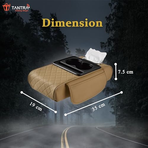 TANTRA Premium Car Armrest Cushion Organizers, 5-in-1 Center Console Cover with 2 Storage Bags Cup Holder, Tissue Box Slot, Phone Slot for Sedans, Car Accessories Interior Organizers (Beige) - Image 2