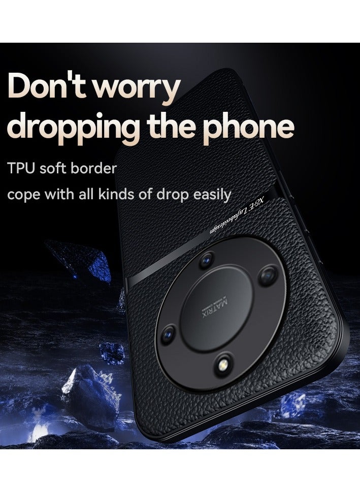 Phone Case Cover Leather TPU Back Case Cover shock resistant Compatible with Honor x9a (Black) - Image 3