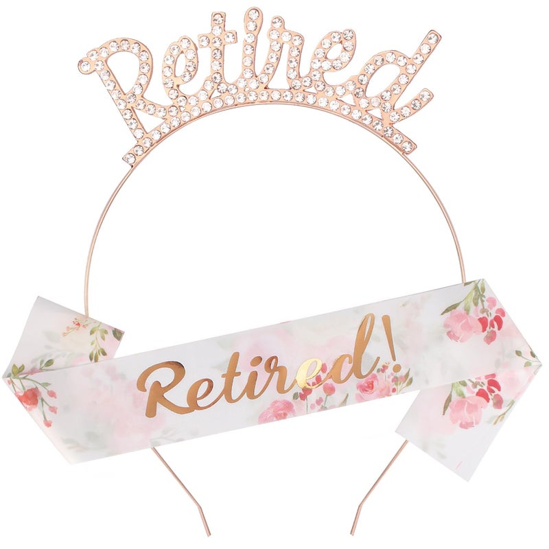 Didder Retirement Decorations Headband and Sash Set Rose Gold Crown Headband Retirement Sash for Women Party Supplies - Image 2