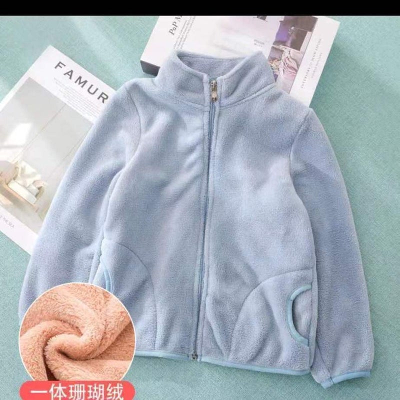 Kids Warm Autumn Winter Coat 2022 New Thick Fleece Light blue  - Image 1