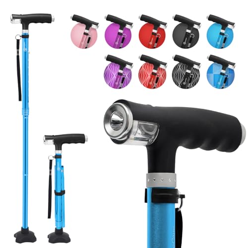 BeneCane Walking Cane for Women Folding Cane for Men with Two Led Lights Quad Cane with Stable Base Lightweight and Adjustable Walking Stick - Image 2
