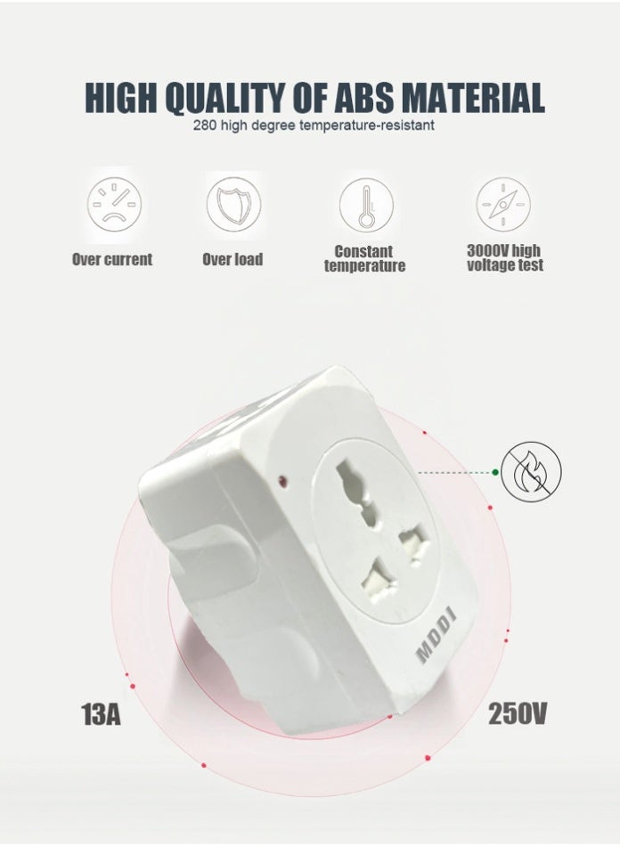 MODI 3-Way Universal Conversion Plug – Multi Socket with Independent Switch, Neon Light, Safety Shutter & 13A Fuse - Image 3