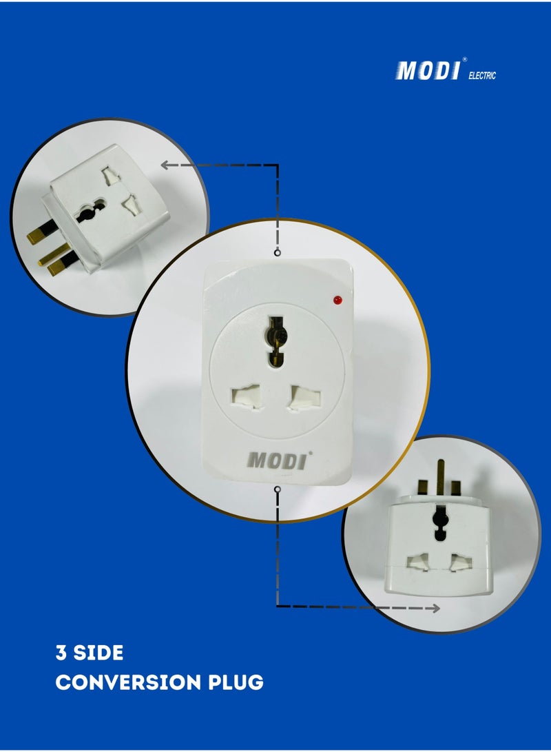 MODI 3-Way Universal Conversion Plug – Multi Socket with Independent Switch, Neon Light, Safety Shutter & 13A Fuse - Image 5