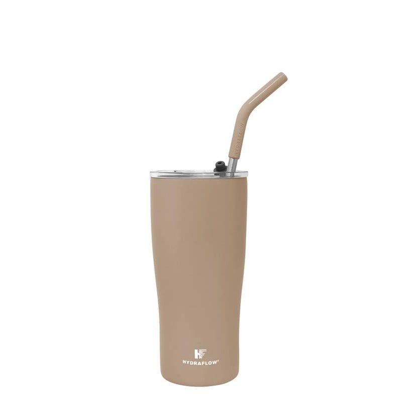 HYDRAFLOW Capri 40oz Tumbler with Straw and Handle Triple Wall Vacuum Insulated Tumbler Insulated Smoothie Cup Stainless Steel Tumbler Reusable Tumbler with Lid Khaki