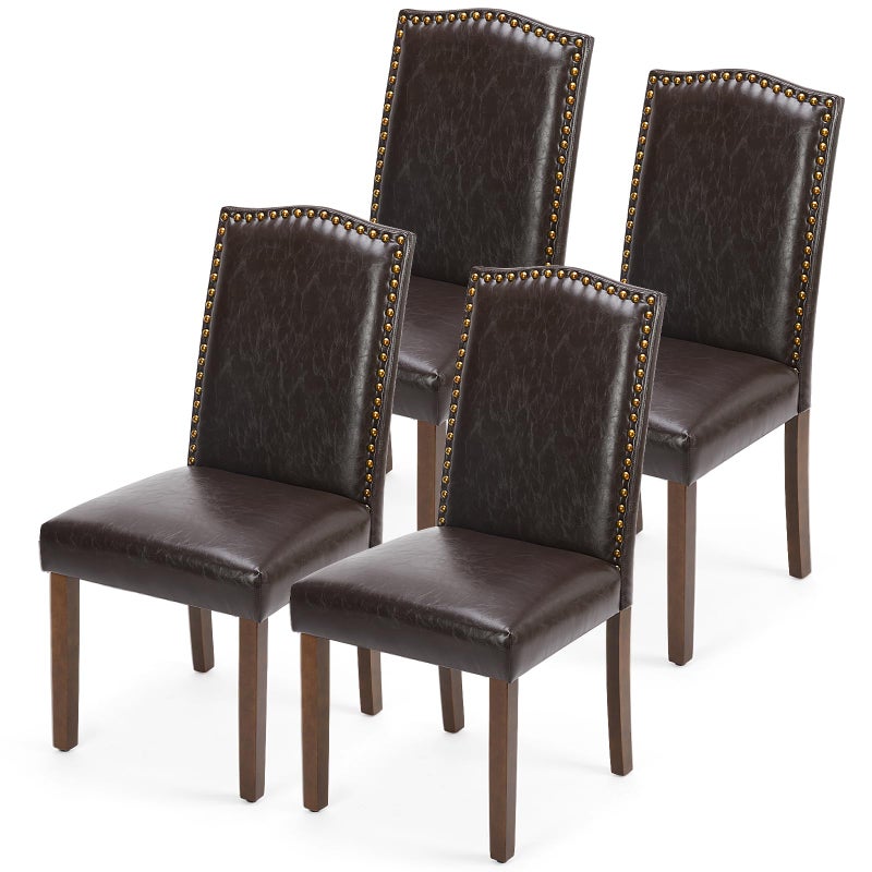 DUMOS Dining Chairs Set of 4 Moden PU Leather Kitchen Table Chairs with Wooden Legs and Padded Seat for Dining RoomKitchenLiving RoomRestaurant Brown