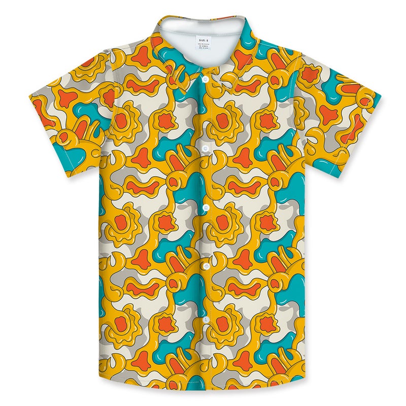 3D Digital Printing Graffiti Cartoon Children'S Summer Short-Sleeved Shirt Casual Lapel Children'S Clothing Large Lapel - Image 4