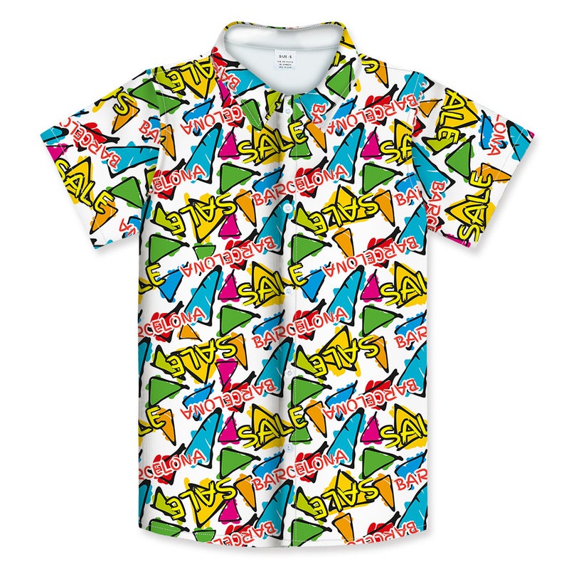 3D Digital Printing Graffiti Cartoon Children'S Summer Short-Sleeved Shirt Casual Lapel Children'S Clothing Large Lapel - Image 3