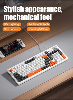 Beirui 98-Key Wired Keyboard, Membrane Knob Keyboard, Color-coded Illuminated Mechanical Feeling, Mute, RGB Lighting Effects, Built-in Volume Knob, Suitable for Gaming, Office Use  - Image 2