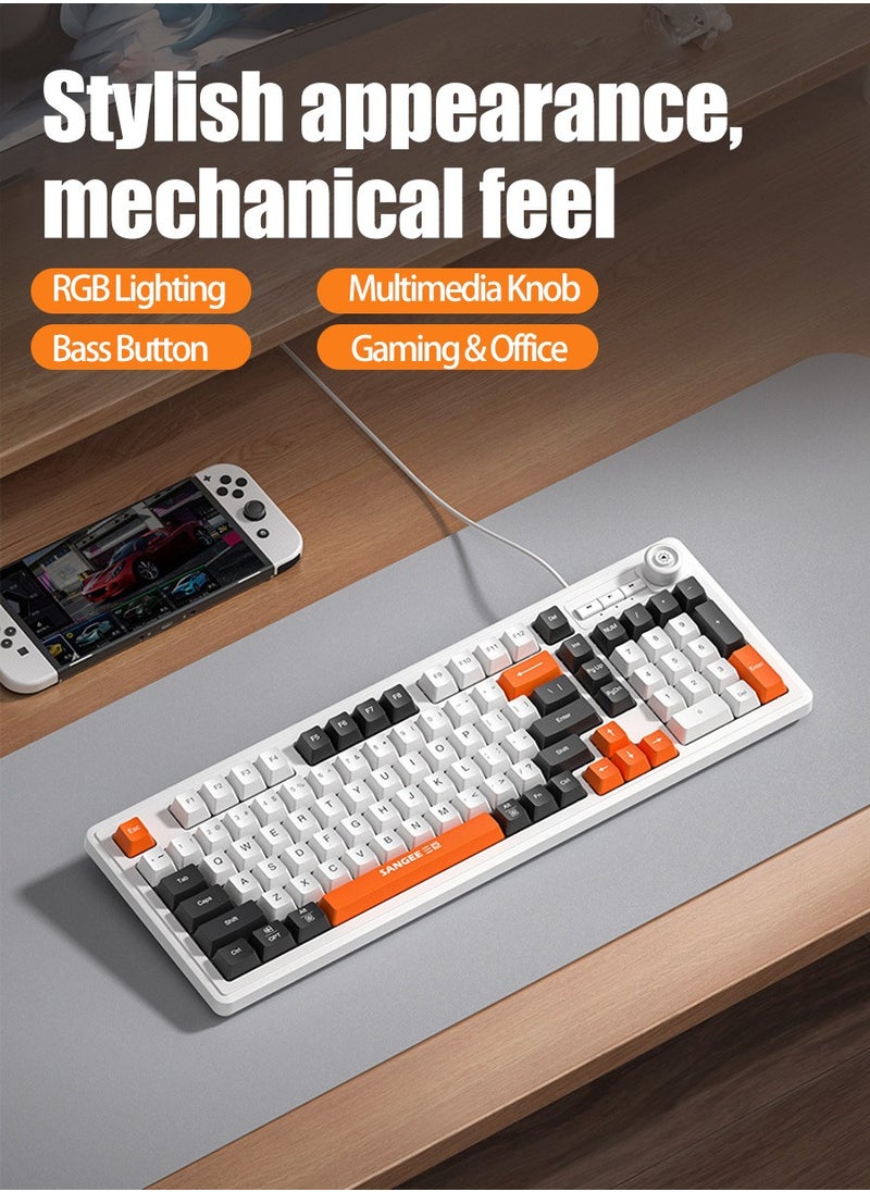 Beirui - 98-Key Wired Keyboard, Membrane Knob Keyboard, Color-coded Illuminated Mechanical Feeling, Mute, RGB Lighting Effects, Built-in Volume Knob, Suitable for Gaming, Office Use - Image 1