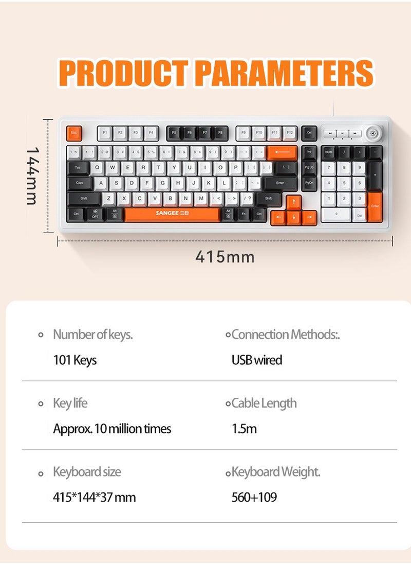 Beirui - 98-Key Wired Keyboard, Membrane Knob Keyboard, Color-coded Illuminated Mechanical Feeling, Mute, RGB Lighting Effects, Built-in Volume Knob, Suitable for Gaming, Office Use - Image 1