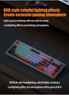 Beirui 98-Key Wired Keyboard, Membrane Knob Keyboard, Color-coded Illuminated Mechanical Feeling, Mute, RGB Lighting Effects, Built-in Volume Knob, Suitable for Gaming, Office Use  - Image 4