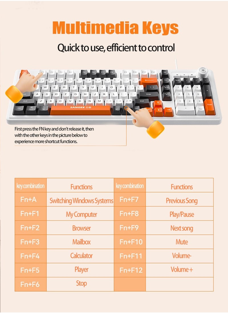 Beirui - 98-Key Wired Keyboard, Membrane Knob Keyboard, Color-coded Illuminated Mechanical Feeling, Mute, RGB Lighting Effects, Built-in Volume Knob, Suitable for Gaming, Office Use - Image 1