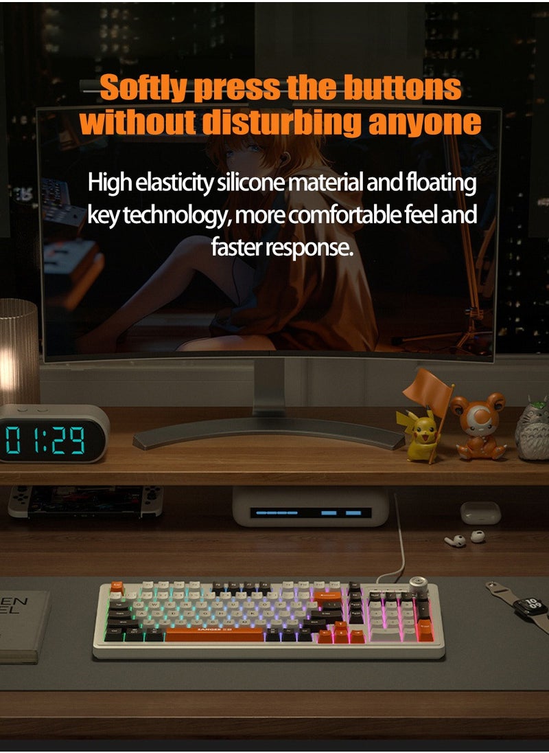 Beirui - 98-Key Wired Keyboard, Membrane Knob Keyboard, Color-coded Illuminated Mechanical Feeling, Mute, RGB Lighting Effects, Built-in Volume Knob, Suitable for Gaming, Office Use - Image 1