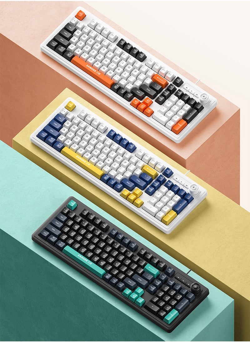 Beirui - 98-Key Wired Keyboard, Membrane Knob Keyboard, Color-coded Illuminated Mechanical Feeling, Mute, RGB Lighting Effects, Built-in Volume Knob, Suitable for Gaming, Office Use - Image 1