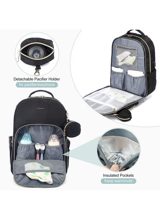 Lovevook - Diaper Bag Backpack Quilted Baby Bag With Changing Pad & Pacifier Holder Waterproof Travel Diaper Bags With Usb Charging Port Stylish And Large Capacity Black - Image 1