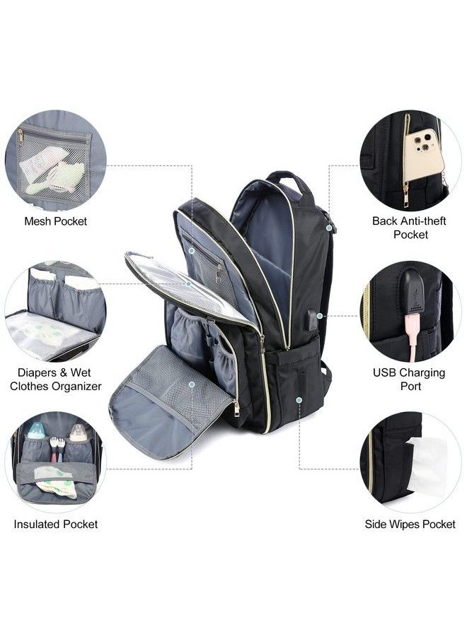 Lovevook - Diaper Bag Backpack Quilted Baby Bag With Changing Pad & Pacifier Holder Waterproof Travel Diaper Bags With Usb Charging Port Stylish And Large Capacity Black - Image 1