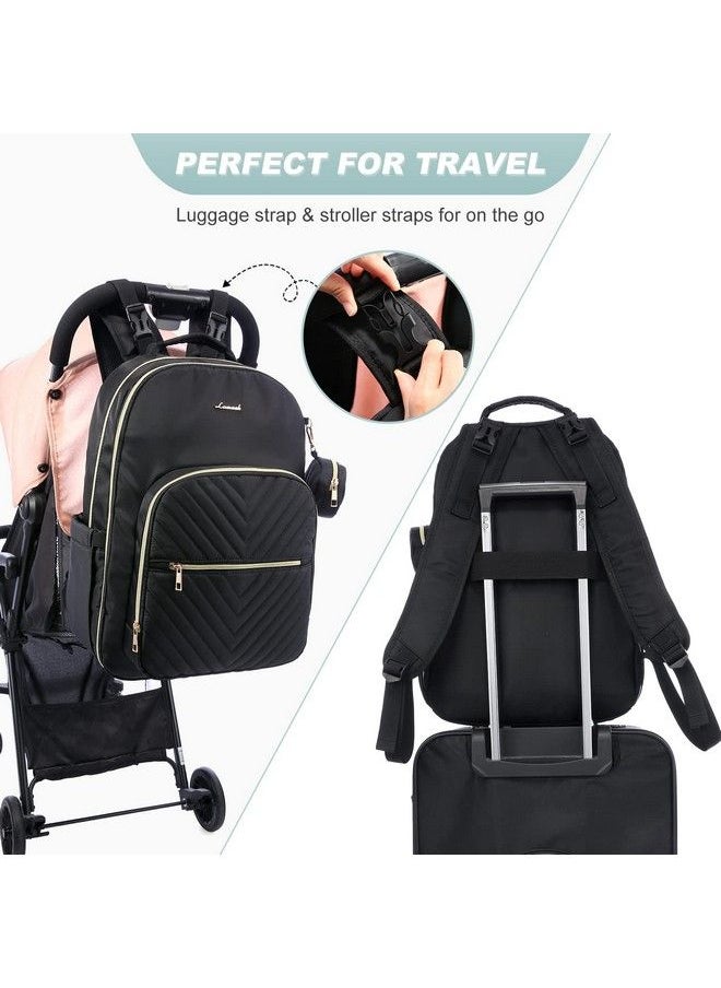 Lovevook - Diaper Bag Backpack Quilted Baby Bag With Changing Pad & Pacifier Holder Waterproof Travel Diaper Bags With Usb Charging Port Stylish And Large Capacity Black - Image 1