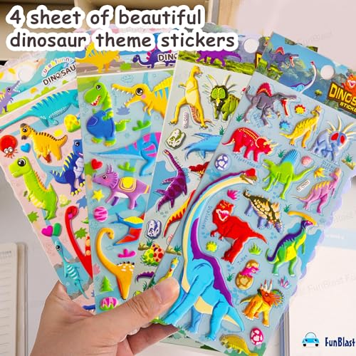 FunBlast 3D PVC Cute Mix Stickers – 3D Self Adhesive Puffy Stickers for Kids, Dinosaur World Sticker for Art and Craft Work, Scrap Booking, Decoration, Project Work for Kids (Random Design) - Image 4