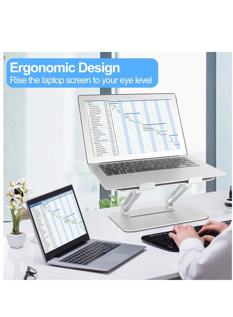 Adjustable Aluminum Laptop Desk Stand Notebook Holder Compatible with Mac Air Pro Ultra and All 11-17 Inch Devices (Silver) - Image 2