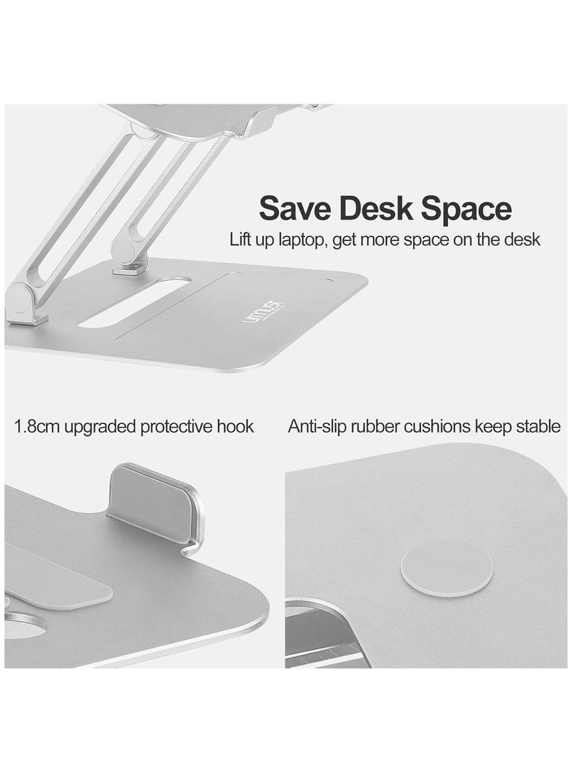 Adjustable Aluminum Laptop Desk Stand Notebook Holder Compatible with Mac Air Pro Ultra and All 11-17 Inch Devices (Silver) - Image 3