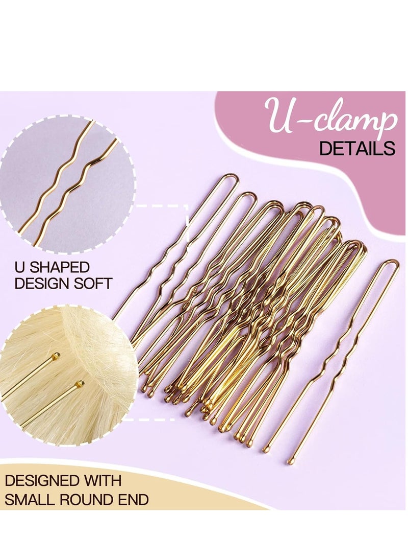 KASTWAVE - Hair Nets Invisible Elastic Edge Mesh and Bobby Pins Set, 60PCS Hair Nets Invisible and 40 Pieces 6cm 20 Pieces 5cm U Shaped Pins for Ballet Bun,3 Size (Gold) - Image 1