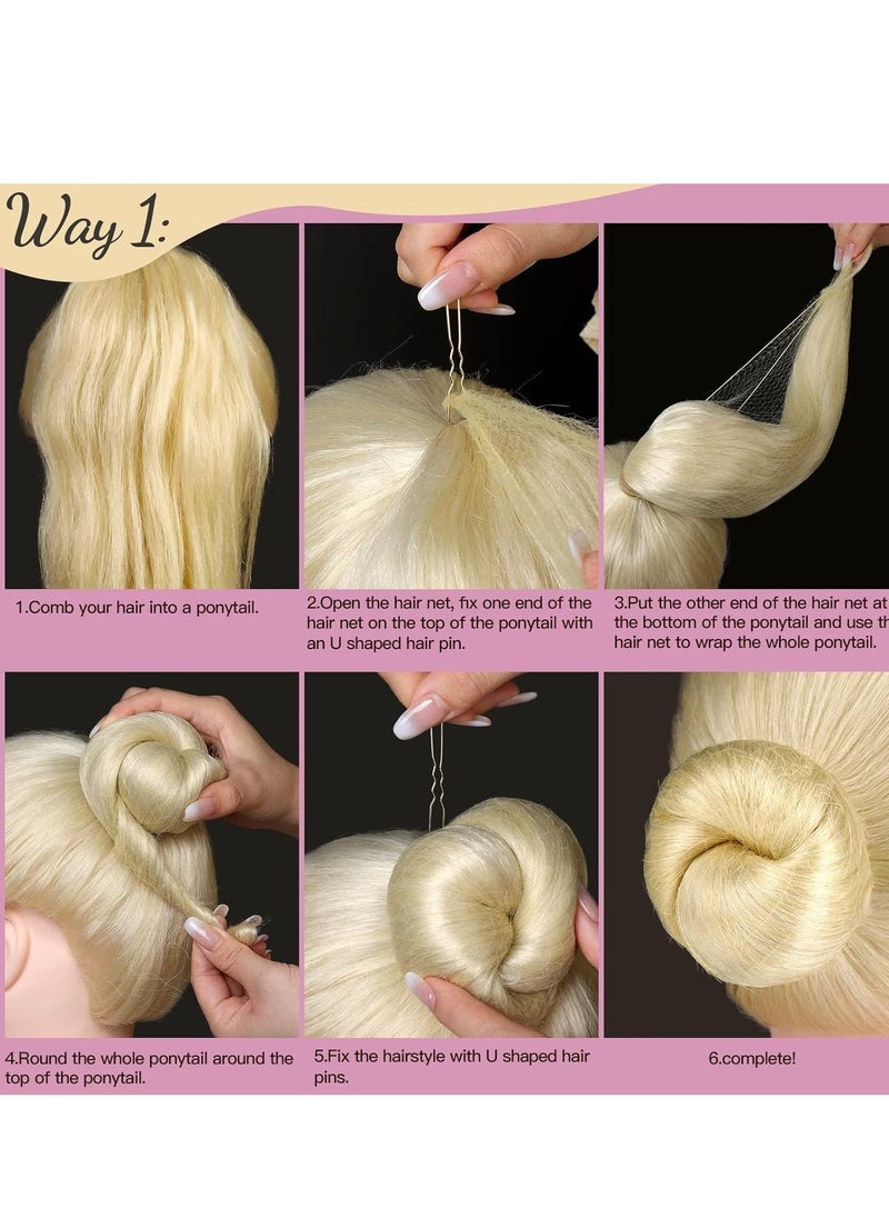 KASTWAVE - Hair Nets Invisible Elastic Edge Mesh and Bobby Pins Set, 60PCS Hair Nets Invisible and 40 Pieces 6cm 20 Pieces 5cm U Shaped Pins for Ballet Bun,3 Size (Gold) - Image 1