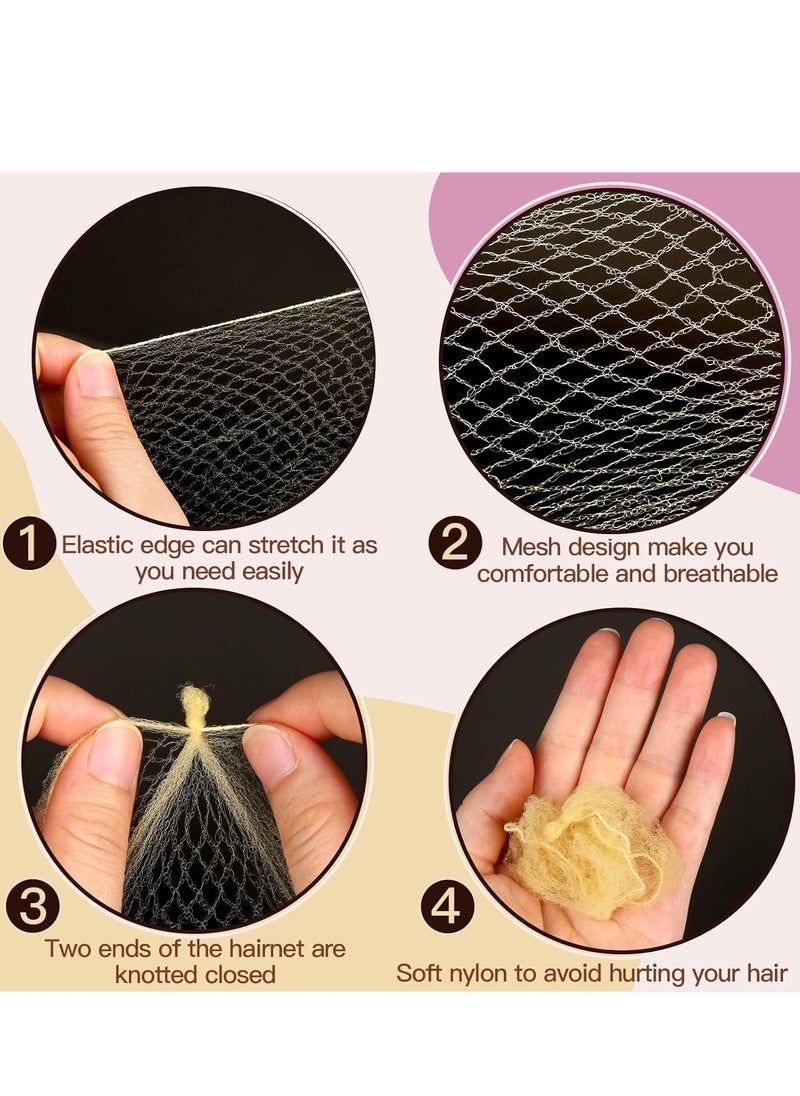 KASTWAVE - Hair Nets Invisible Elastic Edge Mesh and Bobby Pins Set, 60PCS Hair Nets Invisible and 40 Pieces 6cm 20 Pieces 5cm U Shaped Pins for Ballet Bun,3 Size (Gold) - Image 1