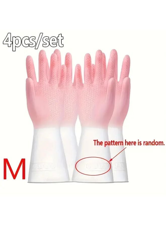 4 Pack Womens Dishwashing Gloves Model M Extra Long Grip Thickened Heavy Duty - Image 1