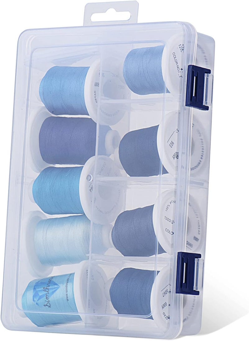simthread Embroidery Thread with Storage Box - 12 Options - 800 Yards/Spools, 9 Blue Colors for Embroidery and Sewing Machine - Image 2