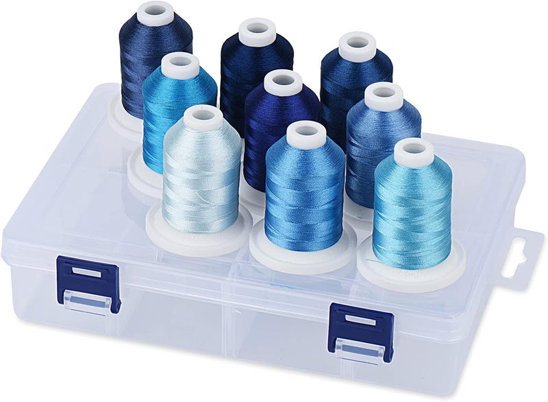 simthread Embroidery Thread with Storage Box - 12 Options - 800 Yards/Spools, 9 Blue Colors for Embroidery and Sewing Machine - Image 1