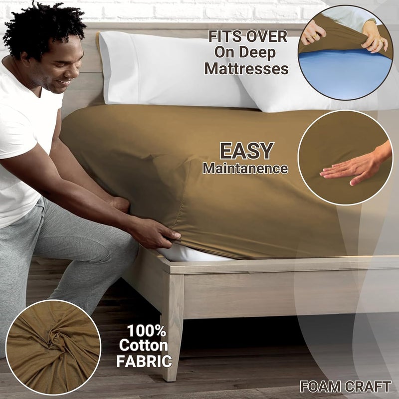 FOAM CRAFT 100% Cotton Fitted Bed Sheet King Size - Mocha, 200 x 200cm - Image 3