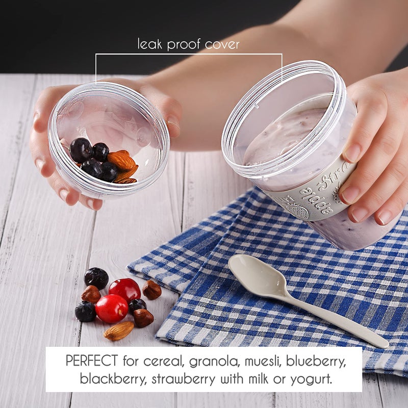 Crystalia Yogurt Parfait Cups with Lids, BPA FREE Reusable Yogurt Containers with Lids and Spoons, Take and Go Yogurt Cup with Topping Cereal or Oatmeal Container, Colorful Set of 4 (Large 20 oz) - Image 5
