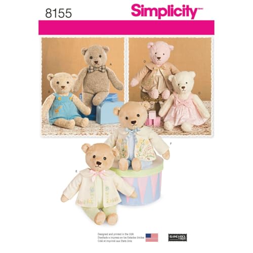 Simplicity 8155 Make Your Own Teddy Bear with Accessories and Clothes Sewing Pattern, 6 Pieces - Image 1