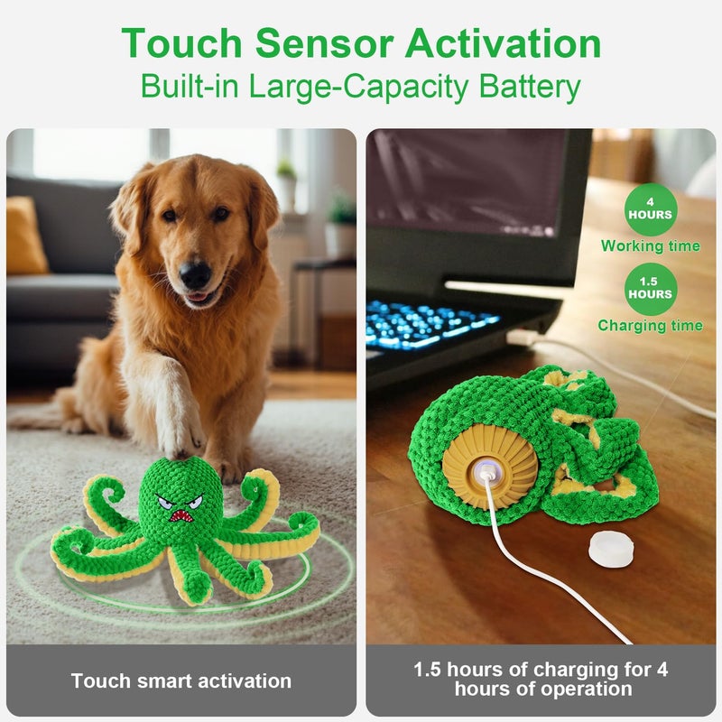 Qraxond Interactive Dog Toys Octopus,Durable Automatic Jumping Dog Toy to Keep Them Busy,Squeaky Moving Tug of War Doggie Toy,USB Rechargeable,Not for Aggressive Chewers (Green) - Image 4