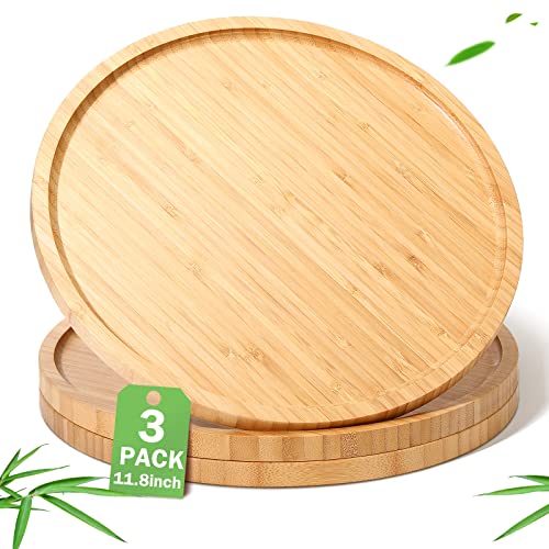 Meanplan Bamboo Serving Tray Round Bamboo Tray Round Wood Plates Wooden Platter Charcuterie Serving Board with Rim for Kitchen Counter Home Dinning Coffee Table Fruit Bread Pot3 Pcs118 Inch