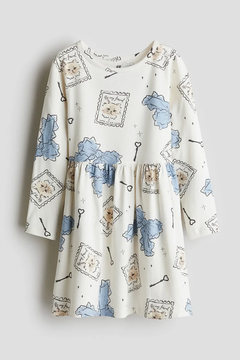 اتش اند ام فستان قطني مزين بطبعة