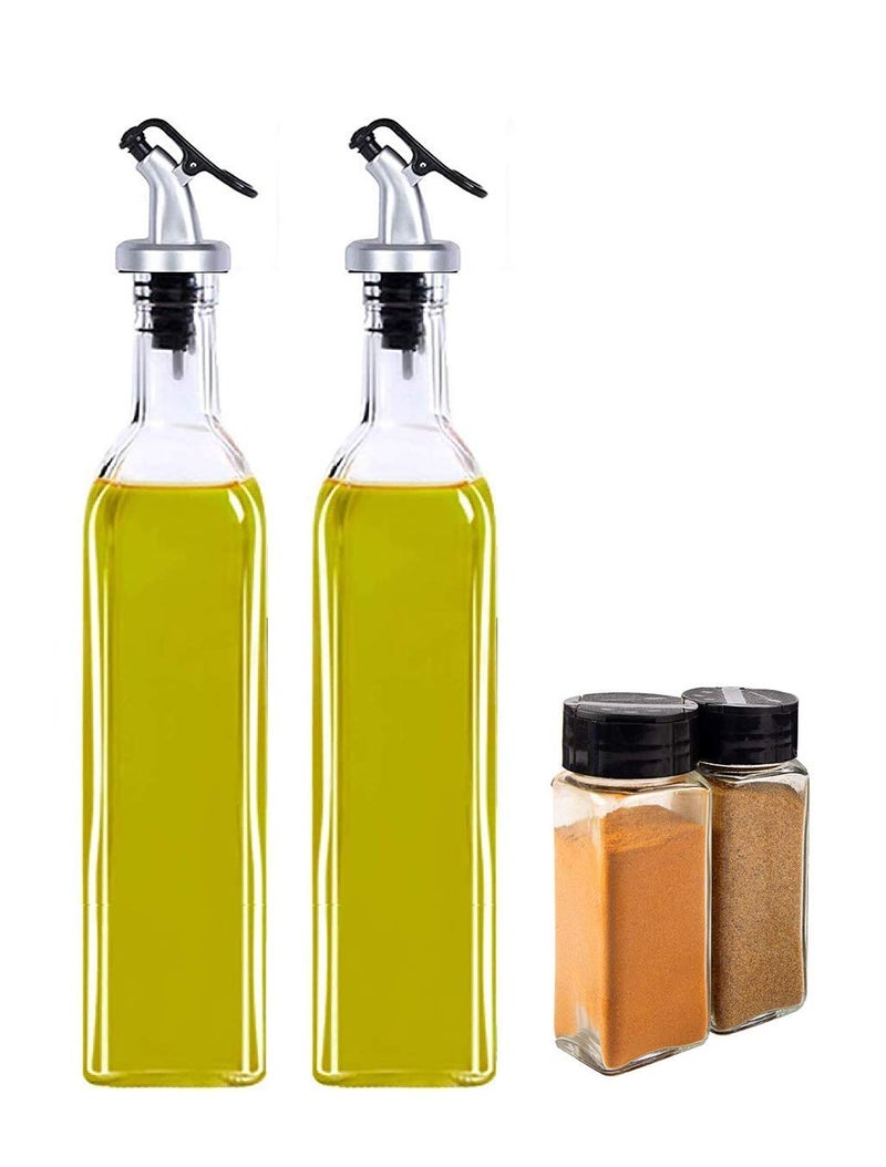 Avora Oil Dispenser 500 ml and Glass 120 ML Square Spice Jar Vinegar Cruet Bottle Air Tight Cruet Glass Oil Bottle Clear Pack of 4 - Image 2