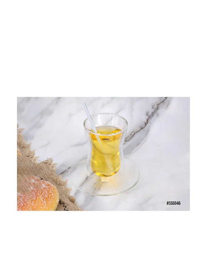 Oxford Double glass mug 150 ml with saucer and spoon, Oxford OXFSSG0O46