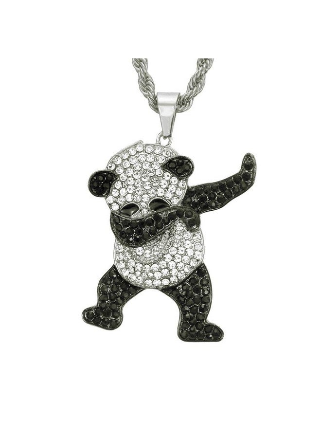 LUREME Unisex Iced Out Full Diamond Panda Pendant Necklace Hip Hop Necklace (Nl006240-1) Silver - Image 1