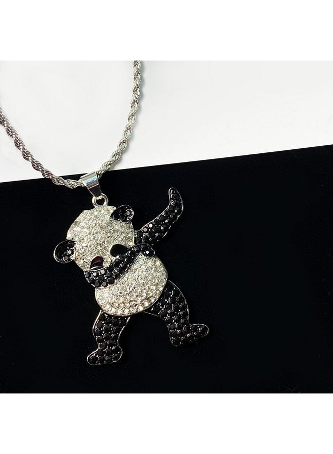 LUREME Unisex Iced Out Full Diamond Panda Pendant Necklace Hip Hop Necklace (Nl006240-1) Silver - Image 4