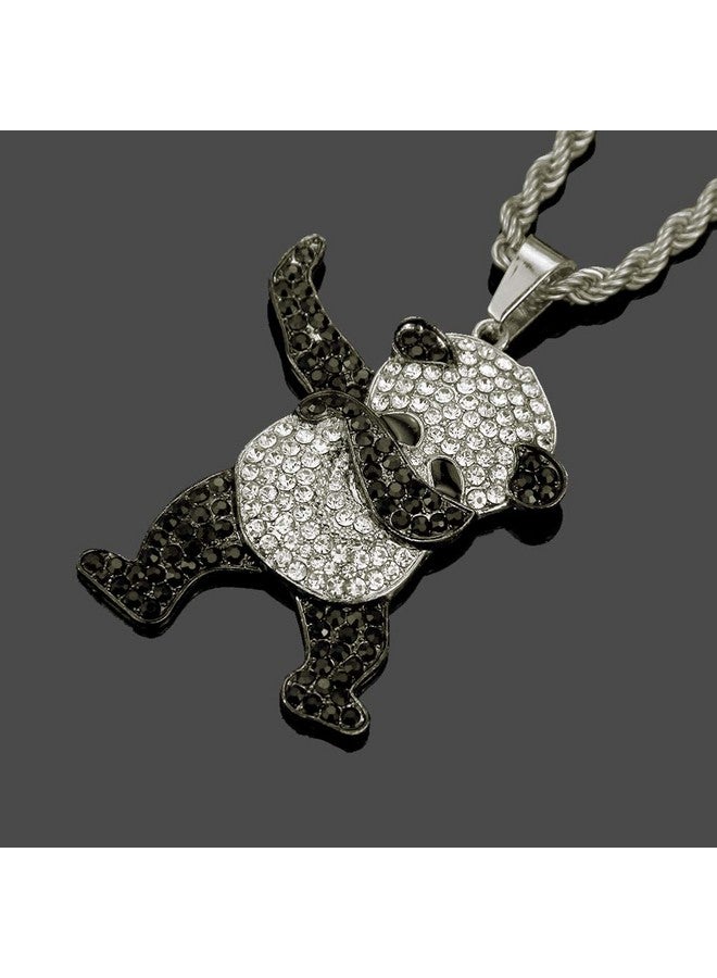 LUREME Unisex Iced Out Full Diamond Panda Pendant Necklace Hip Hop Necklace (Nl006240-1) Silver - Image 2