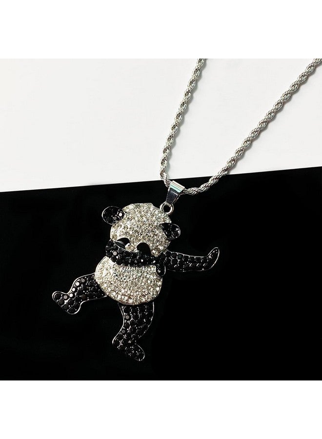 LUREME Unisex Iced Out Full Diamond Panda Pendant Necklace Hip Hop Necklace (Nl006240-1) Silver - Image 5